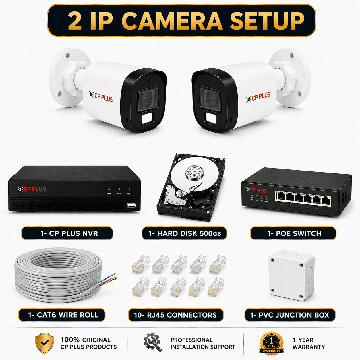 CP PLUS 2 MP IP 2 CAMERA SETUP COLOR NIGHT + AUDIO