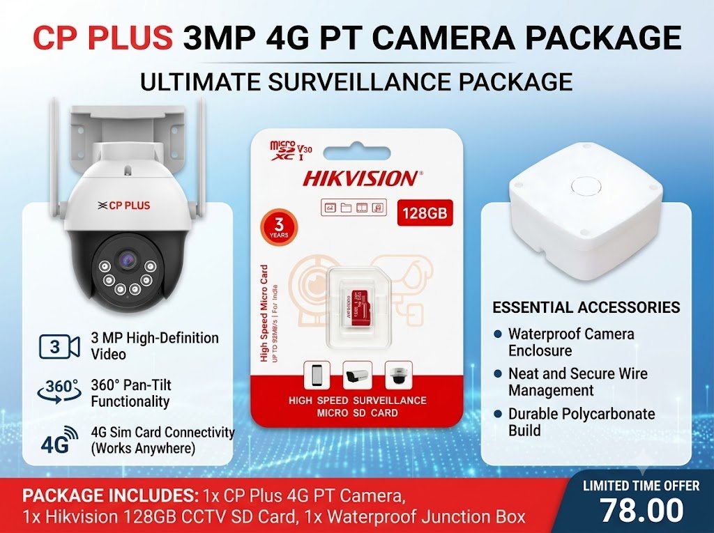 CP PLUS 3MP 4G PT CAMERA WITH 128 GB MEM CARD