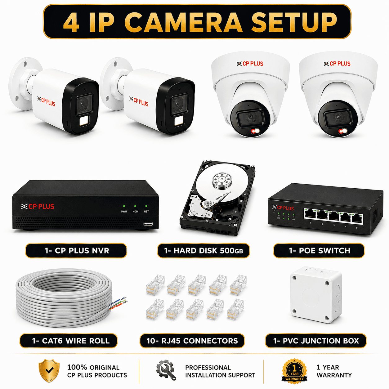 CP PLUS 4 MP IP 4 CAMERA SETUP COLOR NIGHT + AUDIO