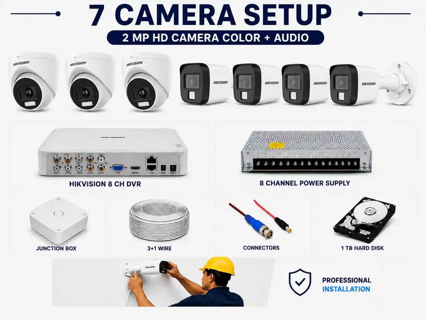 HIKVISION 2 MP HD 7 CAMERA SETUP COLOR + AUDIO