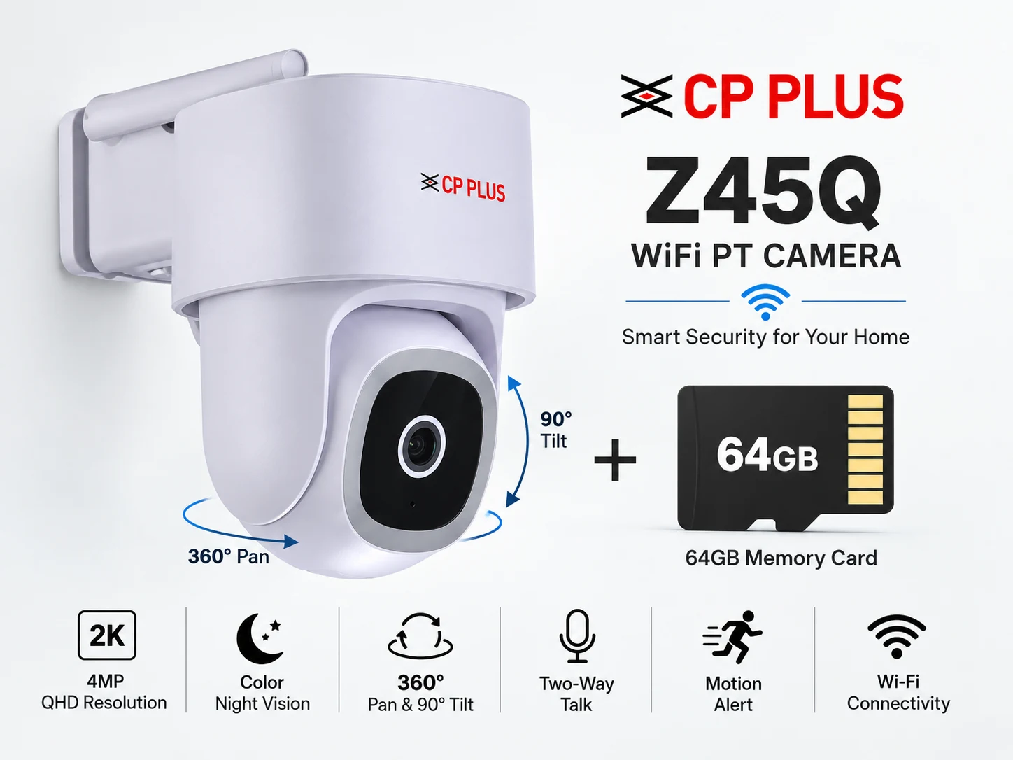 CP PLUS 4 MP WIFI PT CAMERA Z45Q + 64gb MEM CARD