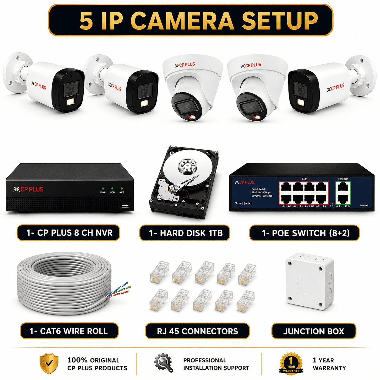 CP PLUS 2 MP IP 5 CAMERA SETUP COLOR NIGHT + AUDIO