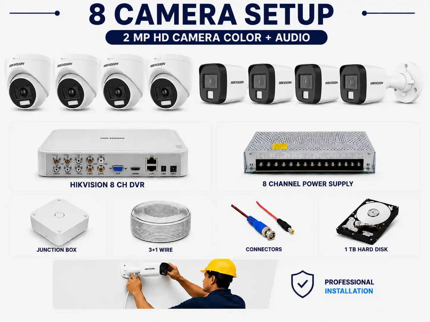 HIKVISION 2 MP HD 8 CAMERA SETUP COLOR +AUDIO