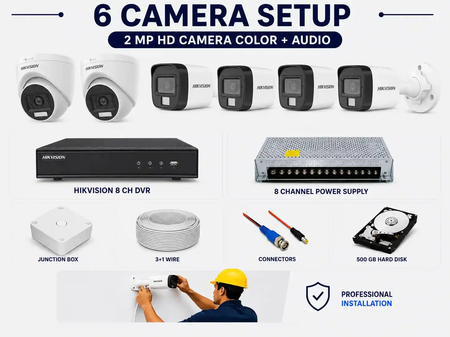 HIKVISION 2 MP HD 6 CAMERA SETUP COLOR + AUDIO