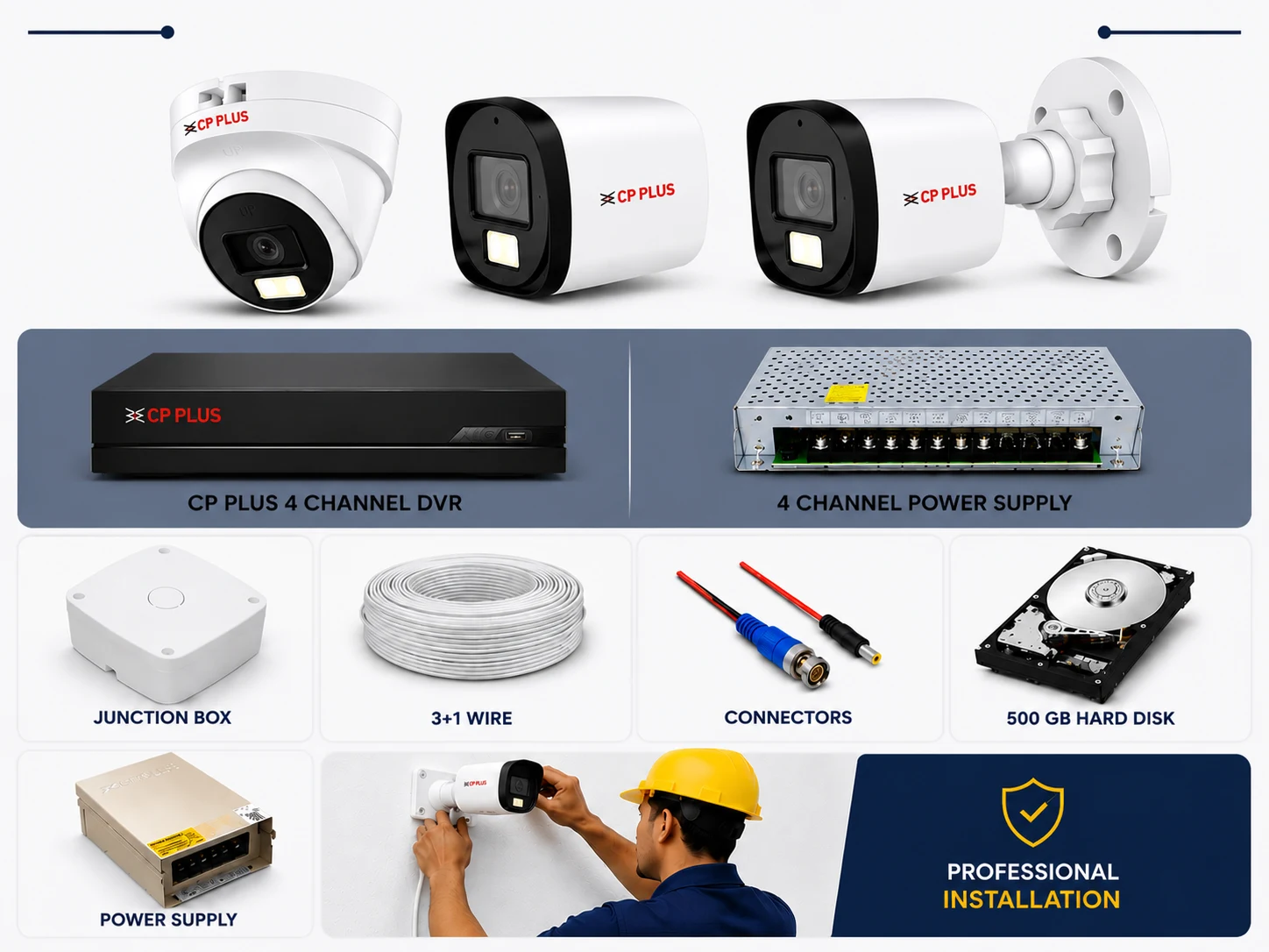 HIKVISION 2 MP HD 3 CAMERA SETUP COLOR + AUDIO